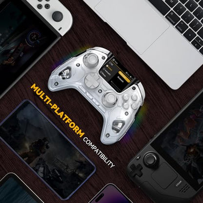 ManbaOne Interactive Screen Wireless Gaming Controller for PC/Switch/Switch 2/iOS/Android,Hall Effect Stick & Trigger,RGB Lighting,Remappable Buttons,1800mAh with Charging Dock (White) - color: White