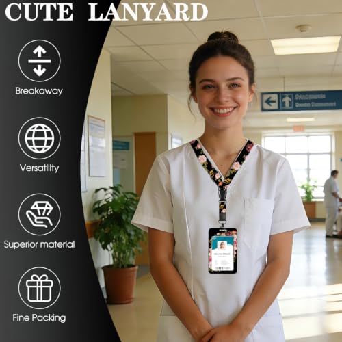 S Lanyard for ID Badge, Black ID Holder and Detachable Adjustable Lanyard - color: S