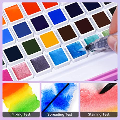 MeiLiang 48 Colors Watercolor Paint Set with Brush - style: Solid Set 48 Color