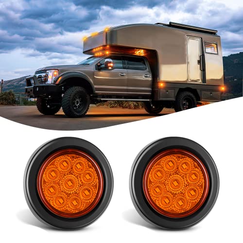 Nilight 2" Round Marker Light 2PCS Amber 9LED Clearance Lights Flush Mount - color: Amber 2Pcs 9LED
