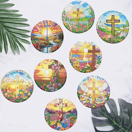 HHMATITS 8 Pcs Christ Cross Diamond Art Coasters 4X4 Inch - color: Cross