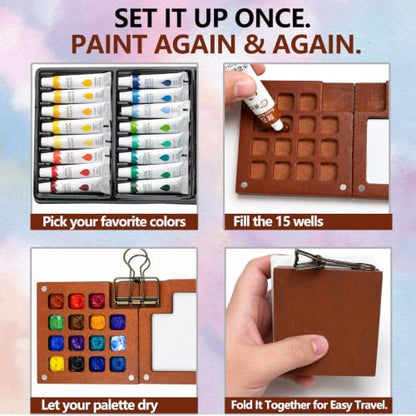 Mini Watercolor Travel Set, Mini Painting Kit, Pocket Palette, 24 Colors