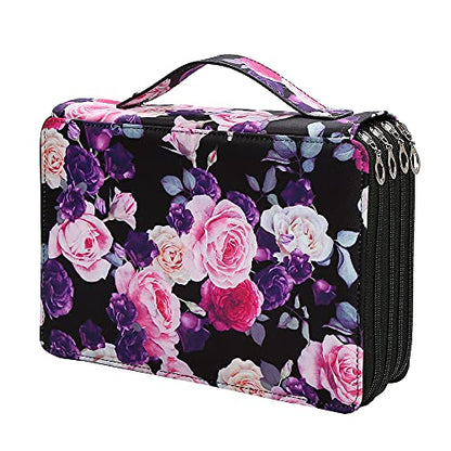 200 Slots Pencil Case 4-Layer Zipped Holder w/Handle - color: Purple Rose, size: 200