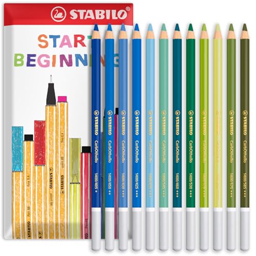 STABILO Chalk-Pastel Pencil CarbOthello - Pack of 12 - Blue Green Tones