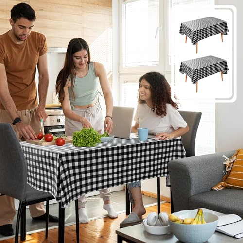 Vinyl Tablecloth with Flannel Backing 2 Pcs 60x84 In Black and White - color: Black and White, size: 60x84 Inch (Rectangular)