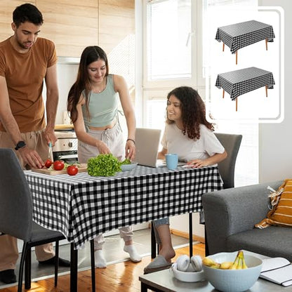 Vinyl Tablecloth with Flannel Backing 2 Pcs 60x84 In Black and White - color: Black and White, size: 60x84 Inch (Rectangular)