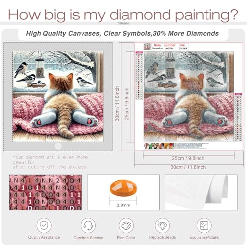 Sanjee Cat Diamond Art Painting Kits for Adults, Round Full Drill, 12x12In
