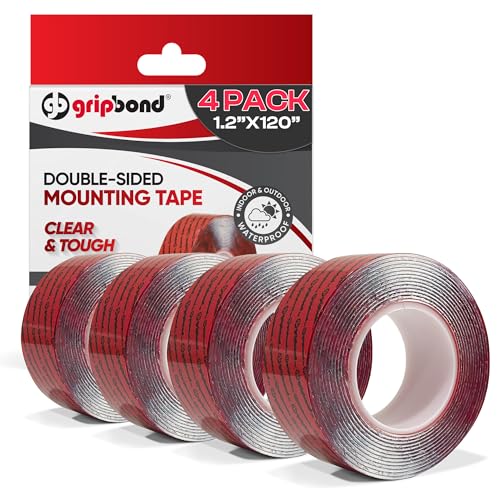 GripBond Clear Double Sided Tape, 4 Rolls (10 Ft), 1.2”x120” – Clear Mounting Tape for Hanging Picture, Poster, Carpet, Photo Decorations - Nano Adhesive for Home, Office, Indoor & Outdoor Use - color: Clear - Multipurpose, size: 1.2” x 120” (4 Rolls)