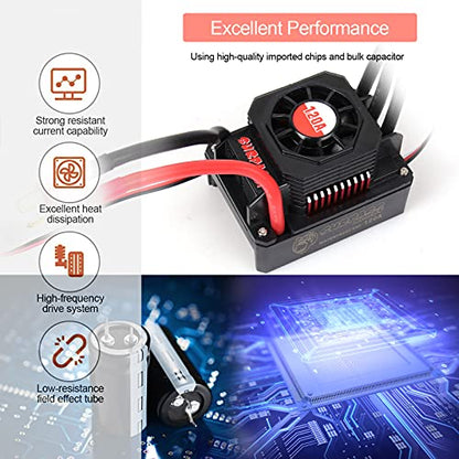 RC Car 1:10 Scale 3650 5200KV Brushless Motor & 120A ESC & Programming Card - color: Red（motor+120A esc+programmer)