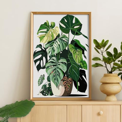 Framed Paint by Numbers Kit for Adults Beginners – Tropical Green Plants - color: Leaf-02, size: 8x12 Inch