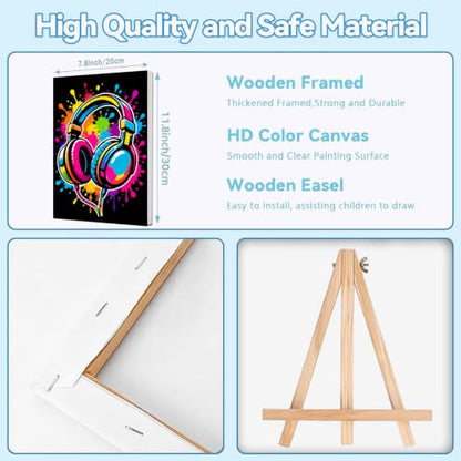 Gemozaic 4 Pack Paint by Numbers Kit for Kids Ages 8-12 with Frame & Easel - color: BKH2999-3002