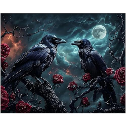 Halloween Crow Paint by Numbers Kit for Adults Beginner (Without Frame) - color: YH05001