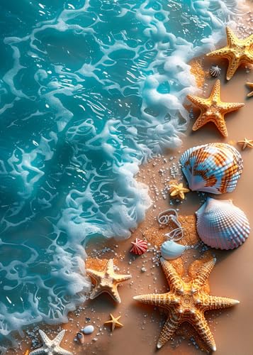 Beach Diamond Art Kits for Adults, 5D Diamond Painting Kits for Beginners - color: Starfish Beach