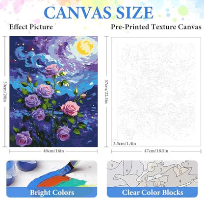 ZRIZQ Flowers Paint by Numbers Kit for Adults Beginner,Purple Rose,16x20 - color: 16"X20"Rolled Canvas(Frameless)-Flowers 2