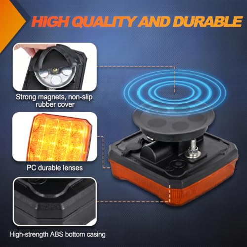Nilight Magnetic Strobe Lights 2PCS Amber 12 LED Rechargeable Warning - color: 12LED 18Modes Amber