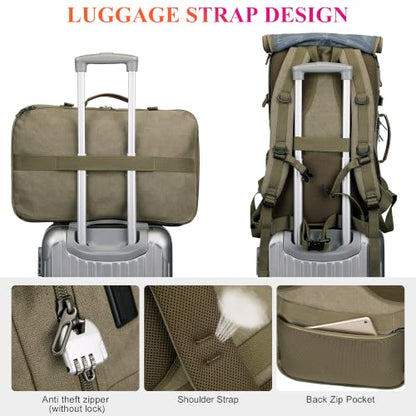 WITZMAN Travel Backpack for Men 45L Large Carry-on Airline Approved - color: Army Green