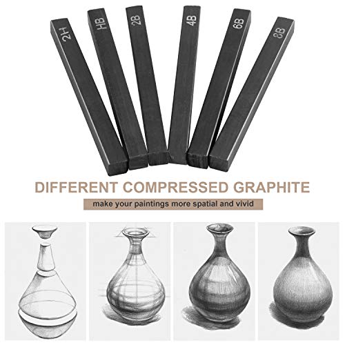 MyLifeUNIT Compressed Graphite, Square Drawing Pencils for Artists, Pack of 6 (2H, HB, 2B, 4B, 6B and 8B)