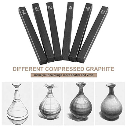 MyLifeUNIT Compressed Graphite, Square Drawing Pencils for Artists, Pack of 6 (2H, HB, 2B, 4B, 6B and 8B)