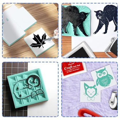 6pcs 2"x2" Rubber Carving Blocks, Linoleum Block Stamp Making Kit for Beginners - DIY Stamp Making, Printmaking Crafts (White & Green) - color: 6pack, size: 2"x2"