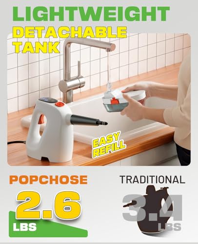 POPCHOSE Portable Handheld Steam Cleaner with Detergent Dispenser - color: WhiteOrange