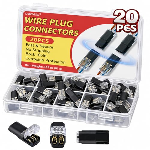 20Pcs Large Quick Connect Wire Connectors – No Stripping Double Wire Plug in Connector, Flame Retardant Lock Strip Connector for LED Strip Lights, DIY, Low-Voltage & Model Kit, 16-18AWG - size: Large/20 pcs(16-18AWG)