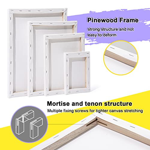 Inburit 16 PCS Multi Size Stretched Blank Canvas for Acrylic & Oil Painting - size: 16PCS+(4sizex4)