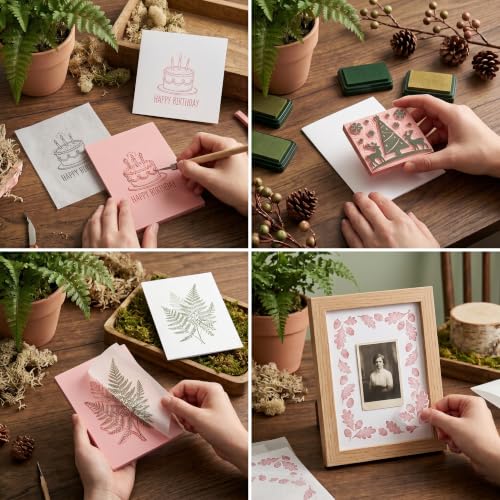 7Pcs 4"×6" Linocut Printmaking Kit, 2 Rubber Carving Blocks with Tracing Papers & Blank Cards