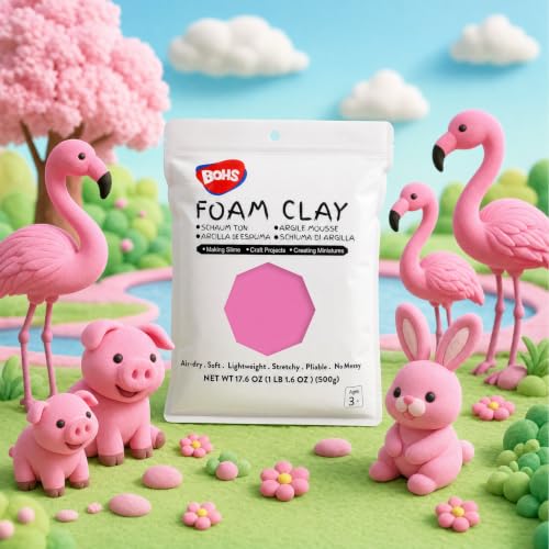 BOHS Foam Clay, Pink Air Dry Modeling Clay, 1.1 lb - color: Pink, size: 500 g