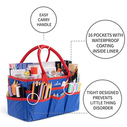JJRING 600D Nylon Craft & Art Organizer Tote Bag With Pockets, Red And Blue - color: Dark blue, size: Small