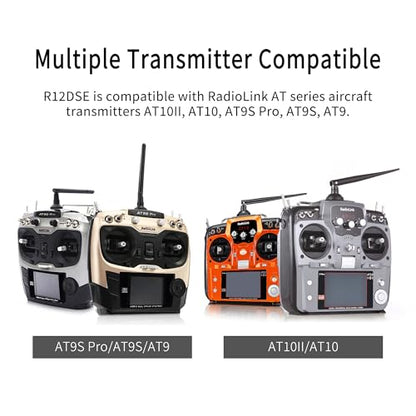 Radiolink R12DSE 2.4Ghz 12 Channels Micro RC Receiver SBUS/PPM Voltage Telemetry Long Range Control for FPV Racing Drone, Quadcopter, Helicopter