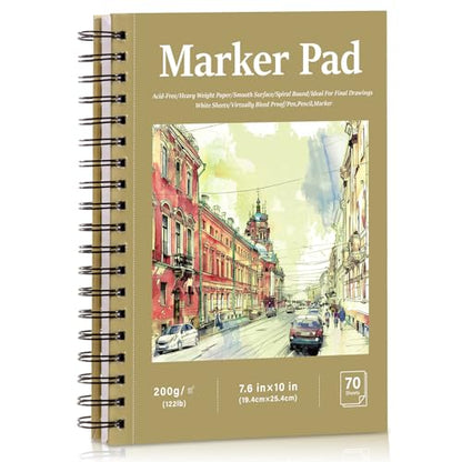 200gsm Hardcover Marker Paper Pad 7.6 × 10 in, 70 Sheets, Spiral Bound - size: 7.6×10 Inch (70 Sheets)