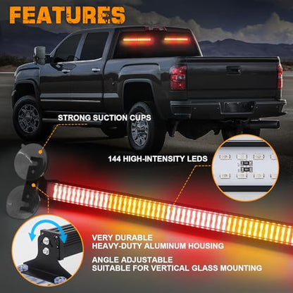 XRIDONSEN 2X 17.7 inch Windshield Light Bar 144 LED Strobe Lights - color: Amber/Red