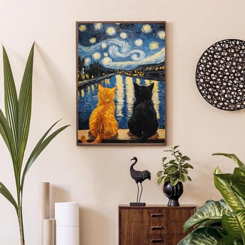 Van Gogh Black Cat Paint by Numbers Kit for Adults Beginner (Without Frame) - color: YH03834