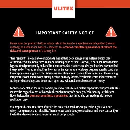 VLITEX Lithium Battery Storage Box XL (Extra Large) | Engineered in Germany | Fireproof E-Fiberglass & Silicone Fabric | Certified Lipo Safe Bag Container