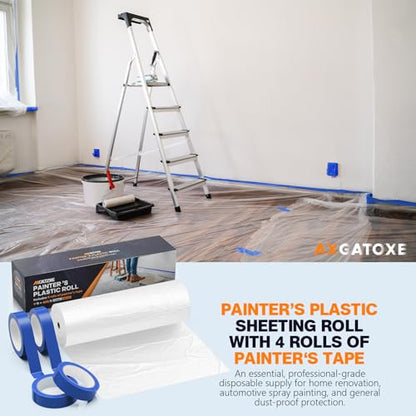 Axgatoxe Plastic Drop Cloth for Painting, Painter's Plastic Sheeting & Tarp - size: 400' Length x 9' Width