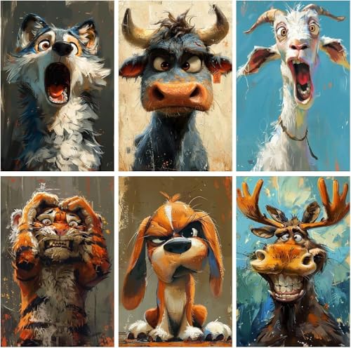 EIBEILI Diamond Art Kits for Adults-6P Funny Animal Diamond Painting Wall