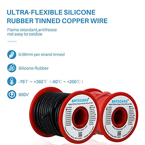 BNTECHGO 14 AWG Silicone Wire Red Black 40ft Stranded Tinned Copper Wire - color: Red and Black, size: silicone wire red 40ft and black 40ft