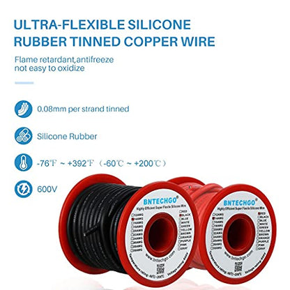 BNTECHGO 14 AWG Silicone Wire Red Black 40ft Stranded Tinned Copper Wire - color: Red and Black, size: silicone wire red 40ft and black 40ft