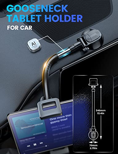 eSamcore Tablet Holder for car, 1.57" Extra Deep Clamp for iPad for Car Dashboard Gooseneck iPad Dash Mount Windshield 360° Rotating Suction Cup Mount for 6"-11" Tablet