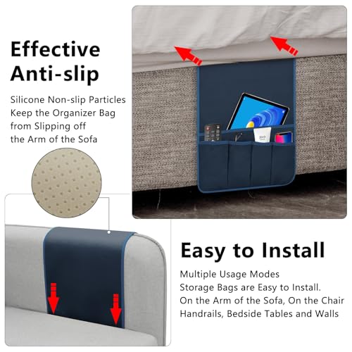 Remote Control Holder for Armchair Caddy, Remote Holder with 5 Pockets - color: Blue-A, size: 35"x12.4"