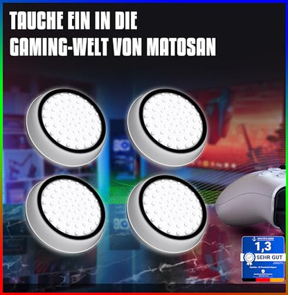 MatoSan 4 Thumbstick Grip Caps – Universal Silicone Controller Covers – Enhanced Grip, Precision & Protection – Anti-Slip Joystick Accessories for All Modern Game Controllers - size: 4 White Set
