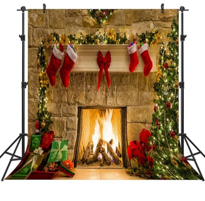 8x8Ft Christmas Themed Fireplace Vinyl Photography Backdrop Photo Background Studio Prop - size: 8X8Ft