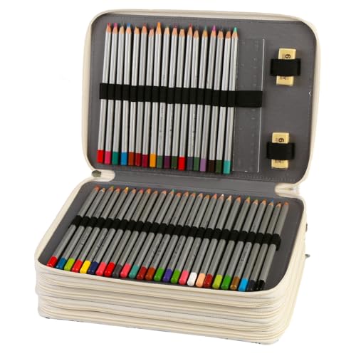 250 Slots Canvas Pencil Case 5-Layer Zipped Holder w/Handle - color: White, size: 250