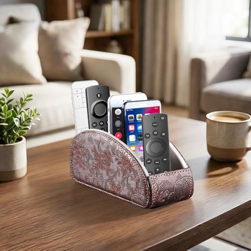 All-in-One TV Remote Holder/Caddy for Remote Conrtols with 5 Compartments - color: Antique Flower, size: Large