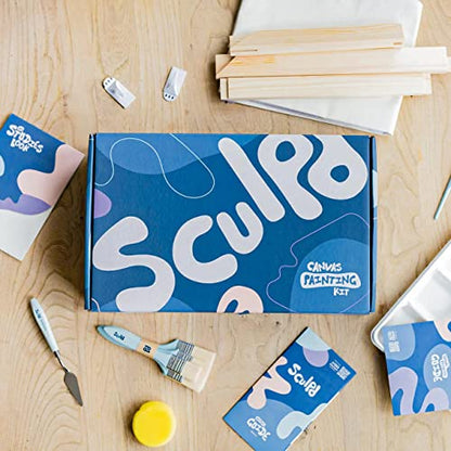 Sculpd Painting Kit, 4 Acrylic Bold Colors, 2 Brushes, 21x31in Canvas - color: Pastel, size: Small