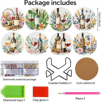 8 Pcs Wine Glass Diamond Art Coasters Kit 4X4 Inch - color: Wine Glass