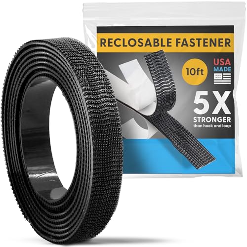 Industrial Strength - 10FT Black Indoor/Outdoor Adhesive Mounting Tape - Self Mating Reclosable Fastener Compatible with 3M SJ3550 / SJ3560 Dual Lock - size: 10 FT, style: Black