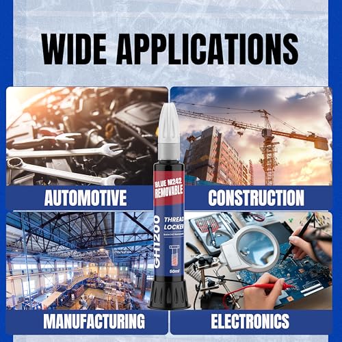 GH1200-50ML Blue Thread Lock Medium Strength for Nuts, Bolts, and Metals - Threadlocker Lock Tight & Seal Fasteners with Stable and Consistent Performance - style: (e) 50ml Blue