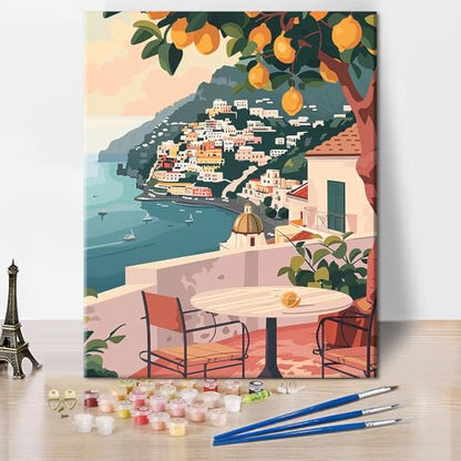 TUMOVO Paint by Number for Adults, Lemon Tree Balcony Landscape Art - color: Balcony