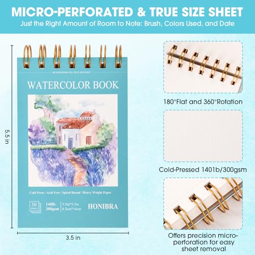 Small Watercolor Paper Pads 3.5"×5.5",30 Sheets,140lb/300gsm Sketchbook - size: 3.5”×5.5“